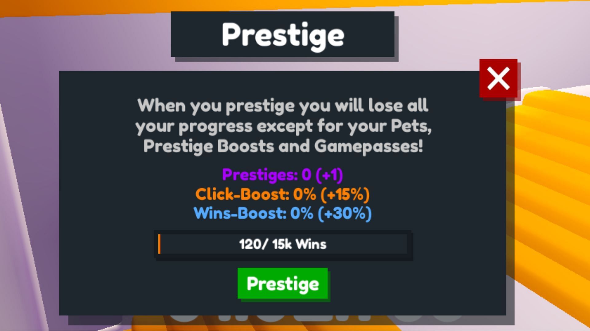 Use Wins to access the Prestige mechanic (Image via Roblox)